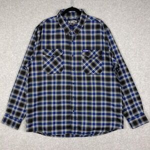 Dixxon Flannel Shirt Mens XXL Blue Plaid Performance Machine Snap Long Sleeve